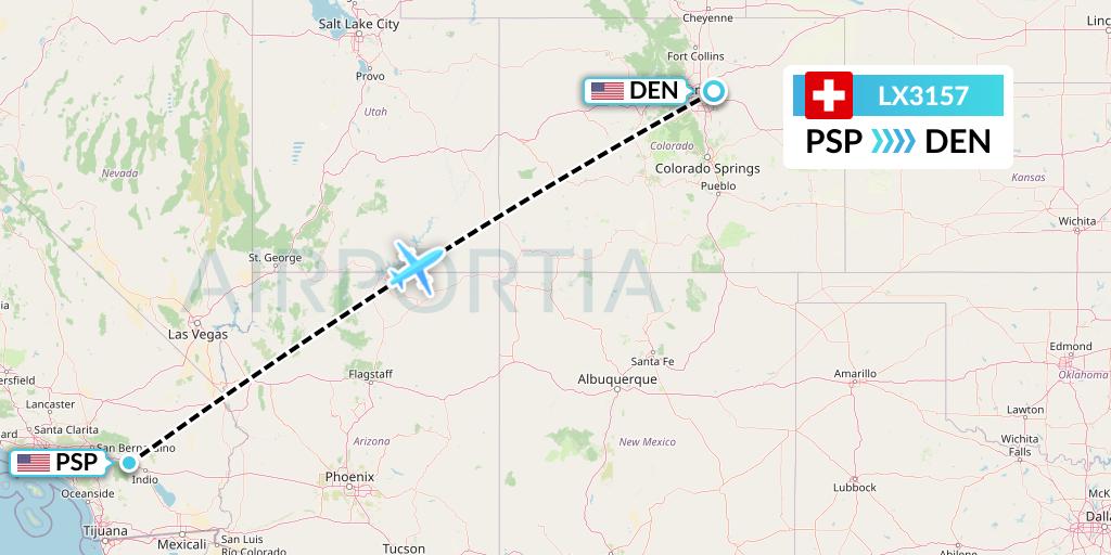 LX3157 Swiss Flight Map: Palm Springs to Denver