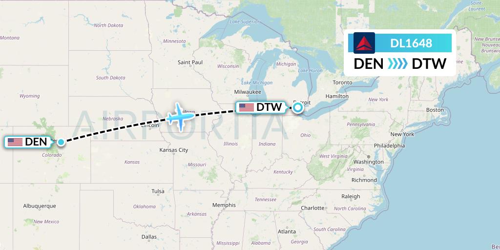 DL1648 Delta Air Lines Flight Map: Denver to Detroit