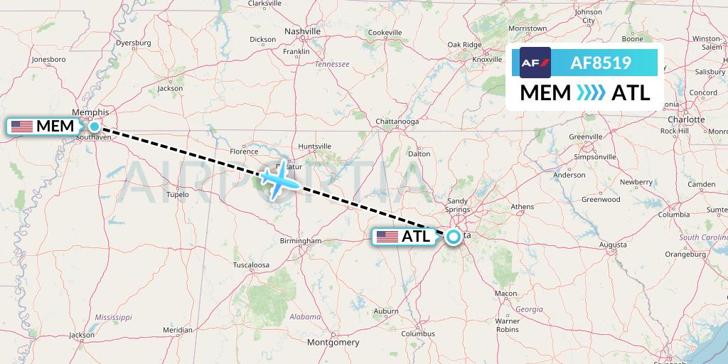 AF8519 Air France Flight Map: Memphis to Atlanta