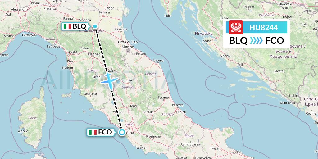 HU8244 Hainan Airlines Flight Map: Bologna to Rome