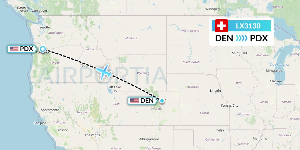 LX3130 Swiss Flight Map: Denver to Portland