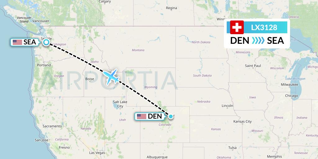 LX3128 Swiss Flight Map: Denver to Seattle