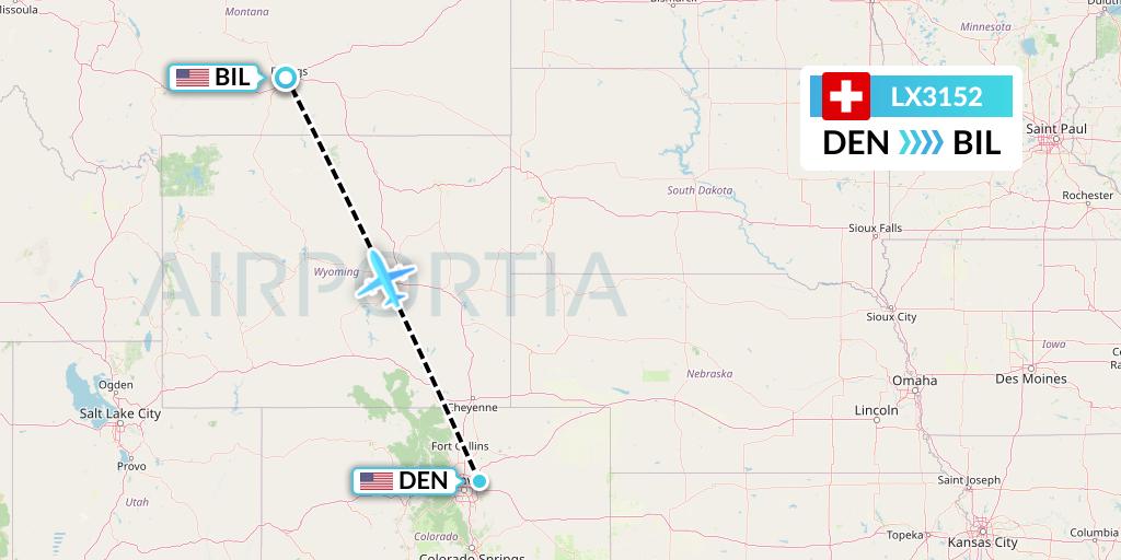 LX3152 Swiss Flight Map: Denver to Billings