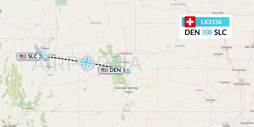 LX3136 Swiss Flight Map: Denver to Salt Lake City