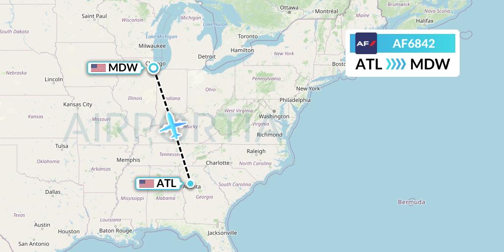AF6842 Air France Flight Map: Atlanta to Chicago