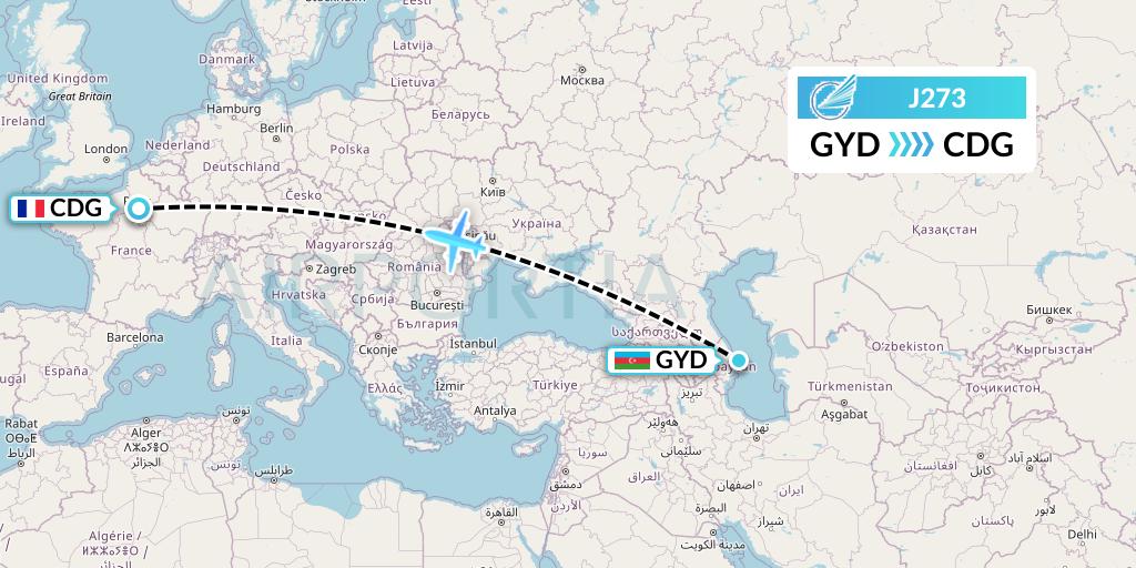 J273 Azerbaijan Airlines Flight Map: Baku to Paris