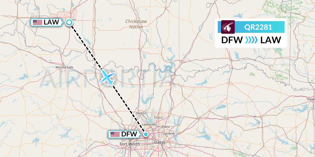 QR2281 Qatar Airways Flight Map: Dallas to Lawton