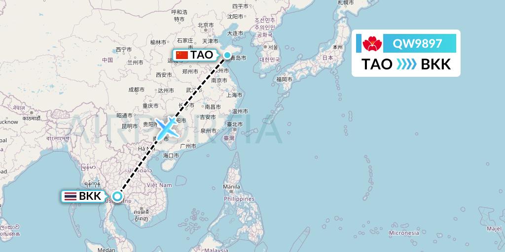 QW9897 Qingdao Airlines Flight Map: Qingdao to Bangkok