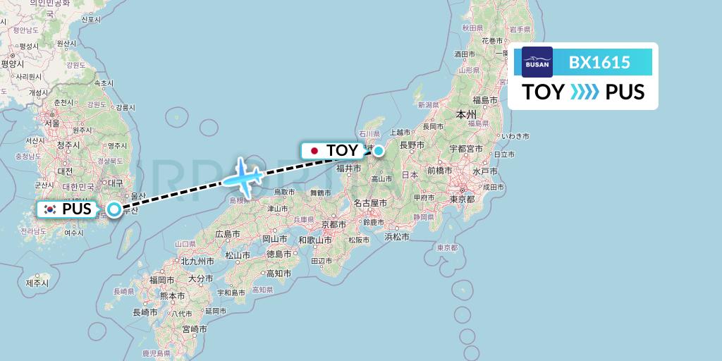 BX1615 Air Busan Flight Map: Toyama to Busan