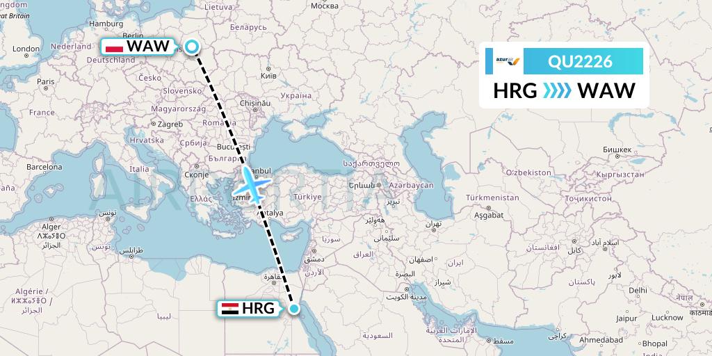 QU2226 Azur Air Ukraine Flight Map: Hurghada to Warsaw