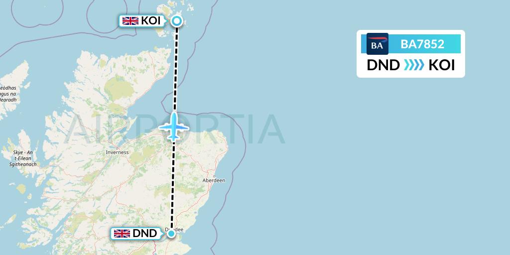 BA7852 British Airways Flight Map: Dundee to Kirkwall