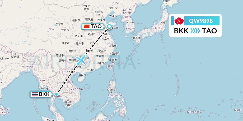 QW9898 Qingdao Airlines Flight Map: Bangkok to Qingdao