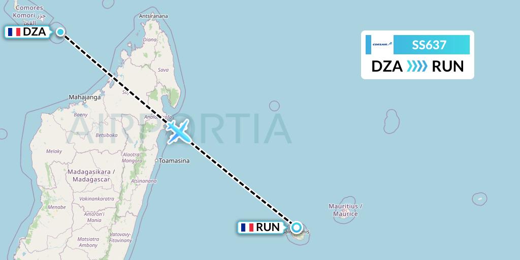 SS637 Corsair Flight Map: Dzaoudzi to Saint-Denis