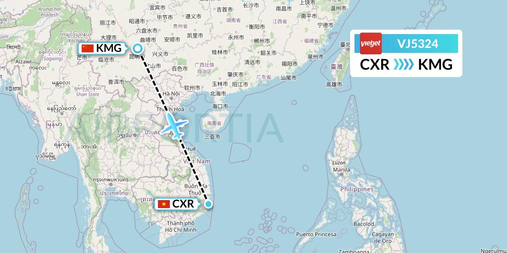 VJ5324 VietJet Air Flight Map: Nha Trang to Kunming