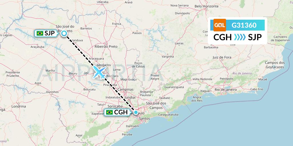 G31360 GOL Transportes Aeros Flight Map: Sao Paulo to Sao Jose Do Rio Preto