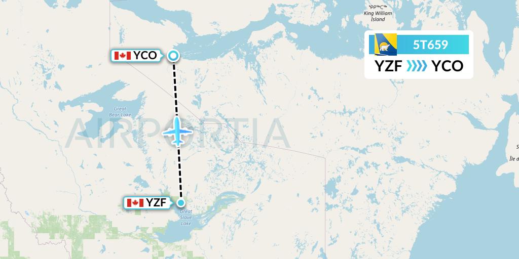5T659 Canadian North Flight Map: Yellowknife to Kugluktuk