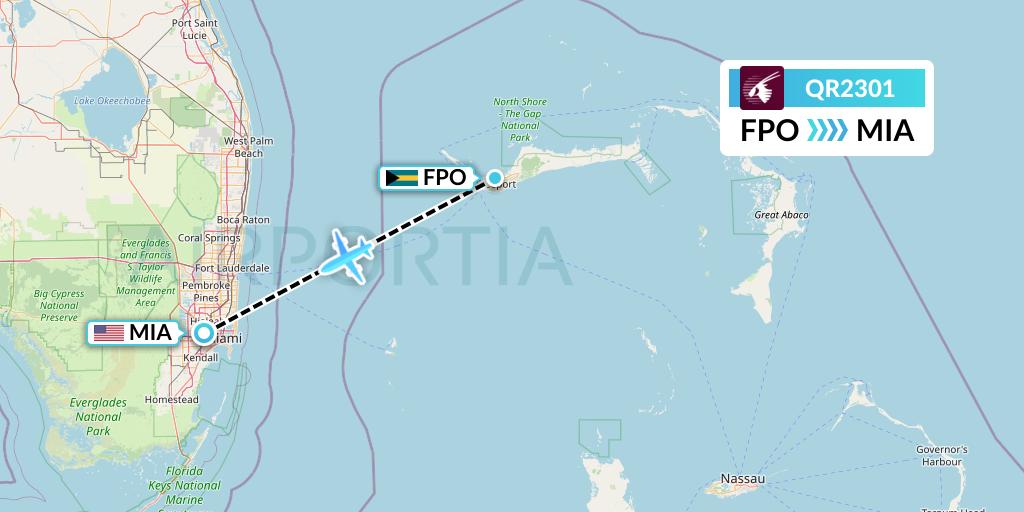 QR2301 Flight Status Qatar Airways Freeport to Miami (QTR2301)