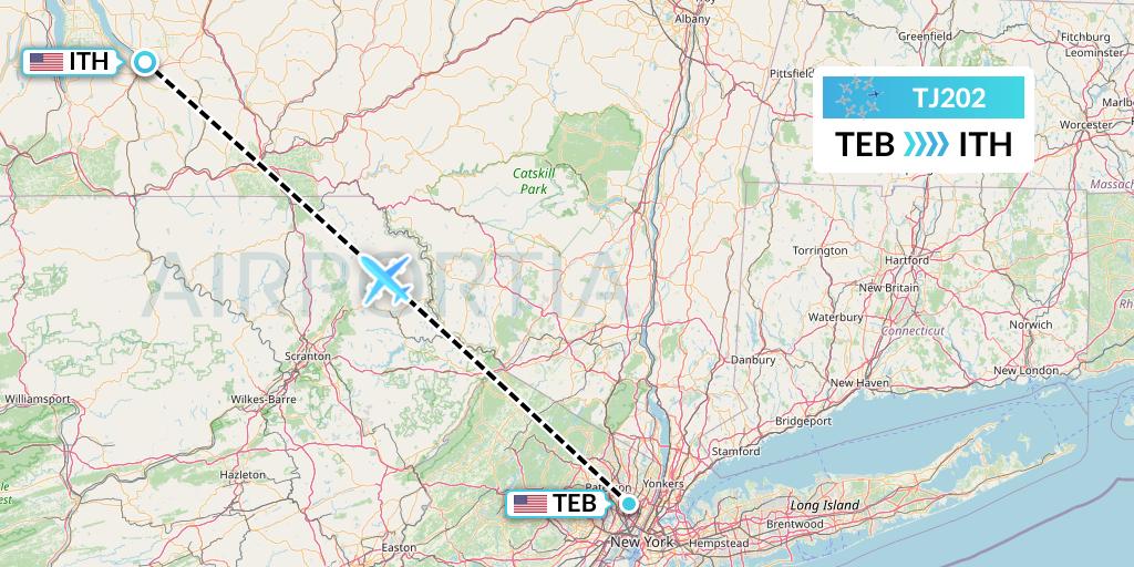 TJ202 Tradewind Aviation Flight Map: Teterboro to Ithaca