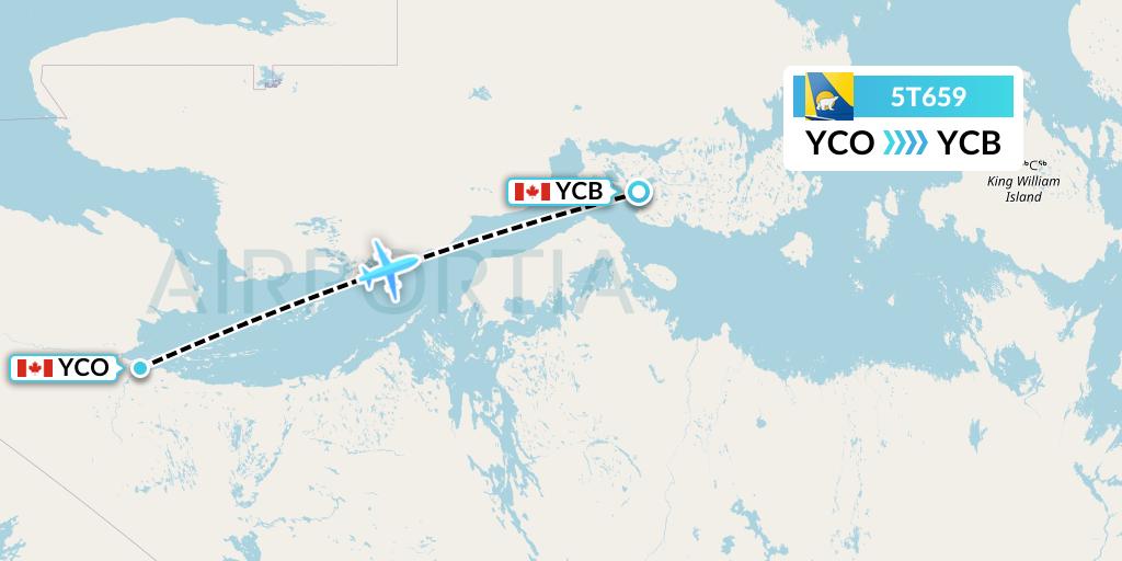 5T659 Canadian North Flight Map: Kugluktuk to Cambridge Bay
