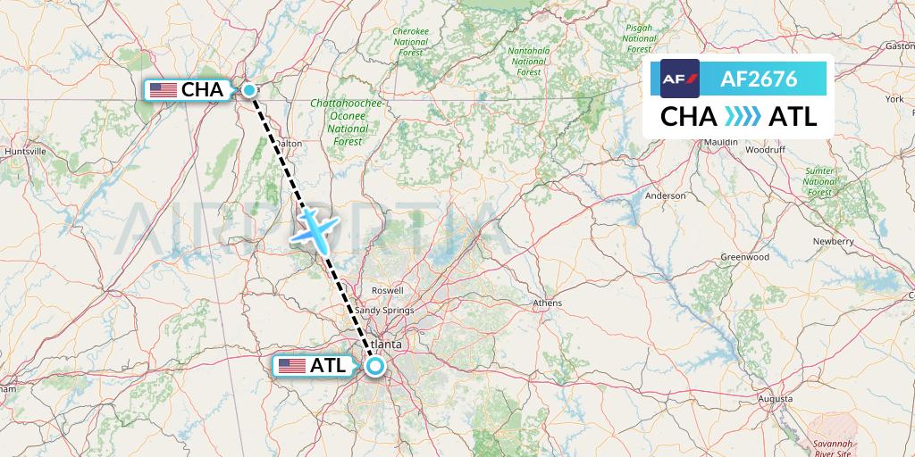 AF2676 Air France Flight Map: Chattanooga to Atlanta