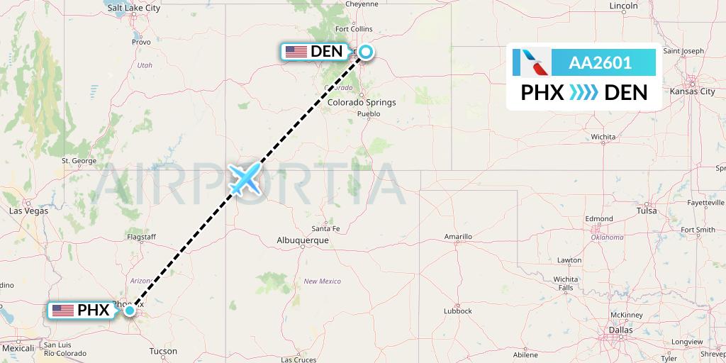AA2601 American Airlines Flight Map: Phoenix to Denver