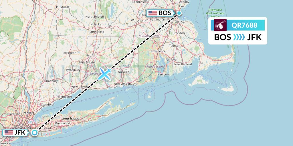QR7688 Qatar Airways Flight Map: Boston to New York