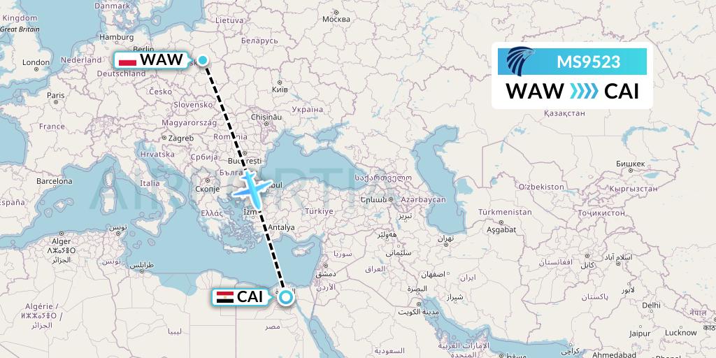 MS9523 EgyptAir Flight Map: Warsaw to Cairo