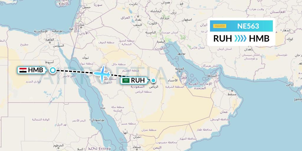 NE563 Nesma Airlines Flight Map: Riyadh to Sohag