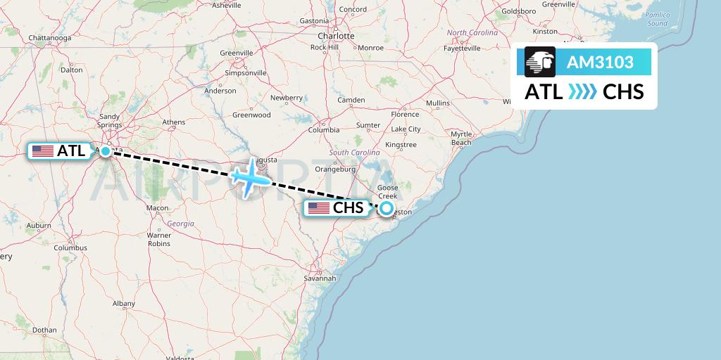 AM3103 Aeromexico Flight Map: Atlanta to Charleston