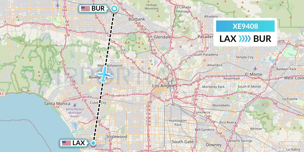 XE9408 Jsx Flight Map: Los Angeles to Burbank