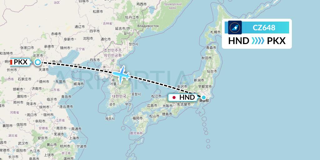 CZ648 China Southern Airlines Flight Map: Tokyo to Beijing