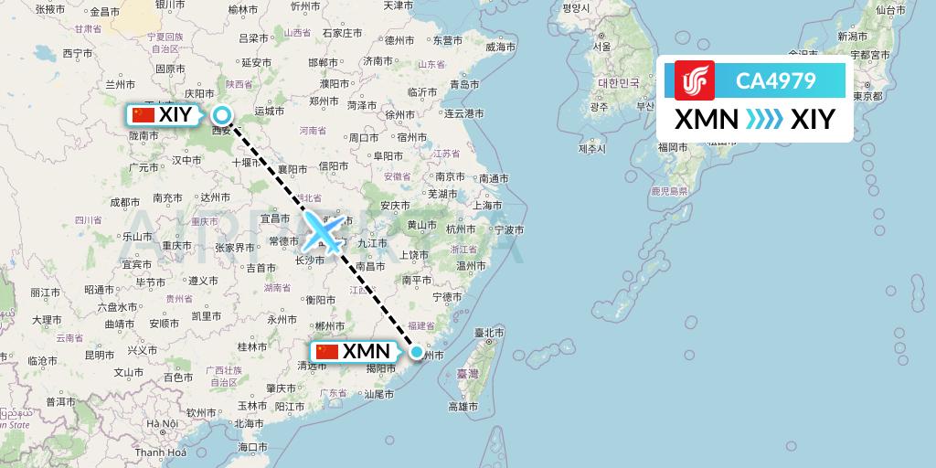 CA4979 Air China Flight Map: Xiamen to Xi'an