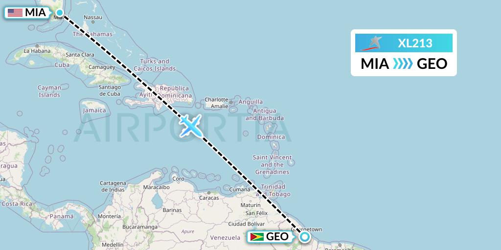 XL213 LATAM Airlines Ecuador Flight Map: Miami to Georgetown