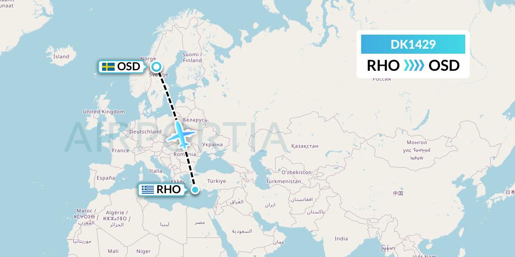 DK1429 Thomas Cook Airlines Scandinavia Flight Map: Rhodes to Ostersund
