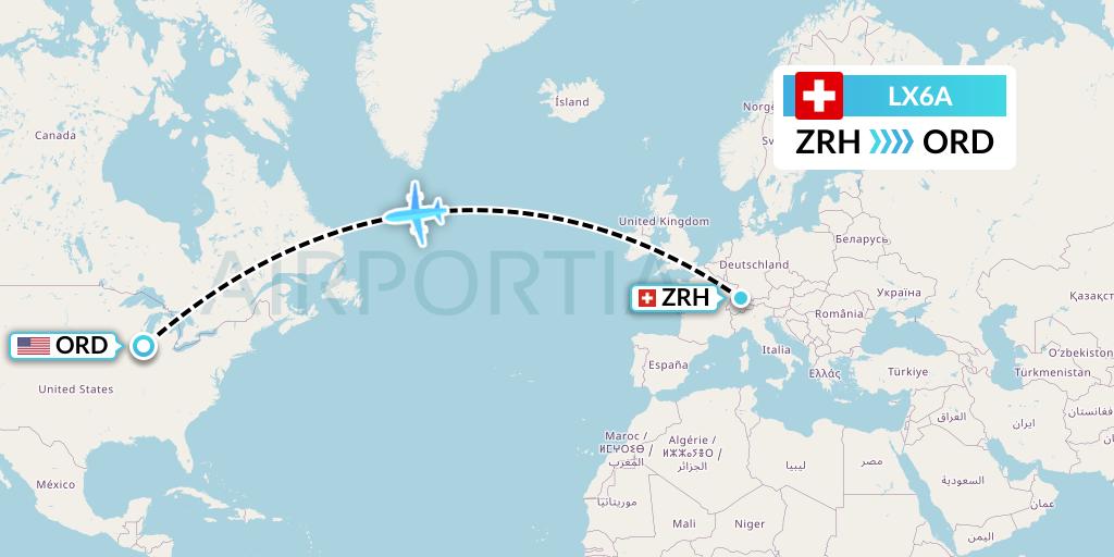 LX6A Swiss Flight Map: Zurich to Chicago
