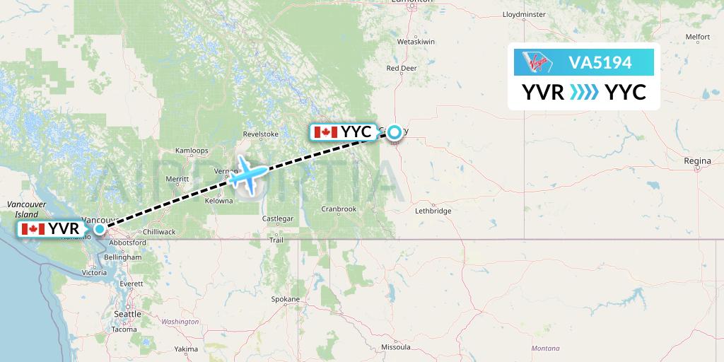 VA5194 Virgin Australia Flight Map: Vancouver to Calgary