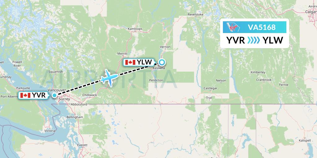 VA5168 Virgin Australia Flight Map: Vancouver to Kelowna