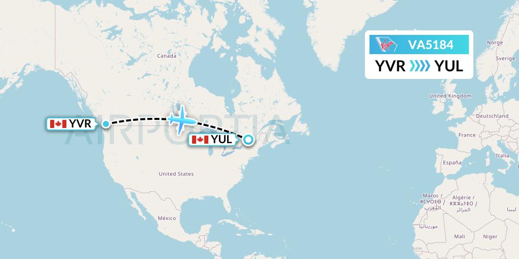 VA5184 Virgin Australia Flight Map: Vancouver to Montreal