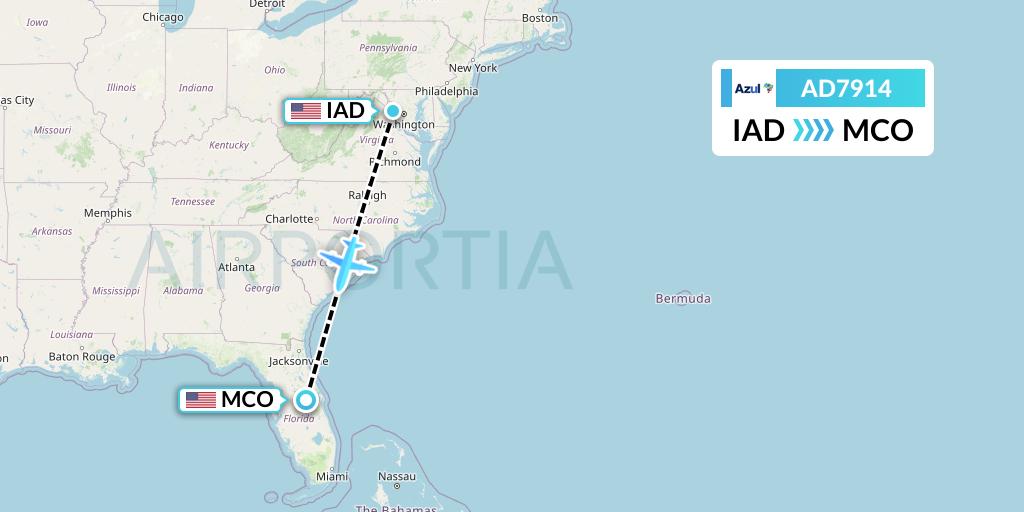 AD7914 Azul Brazilian Airlines Flight Map: Washington to Orlando