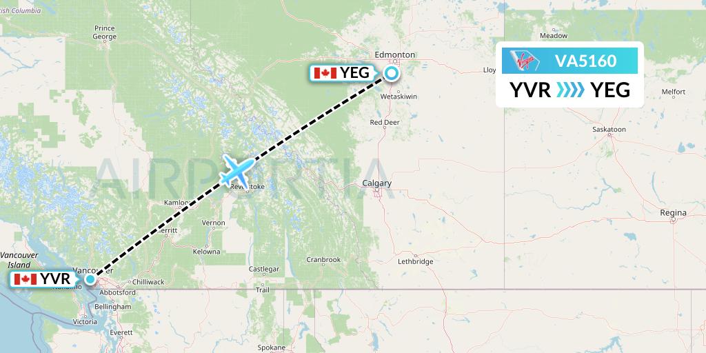 VA5160 Virgin Australia Flight Map: Vancouver to Edmonton