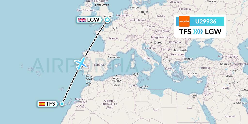 U29936 EasyJet Flight Map: Tenerife to London