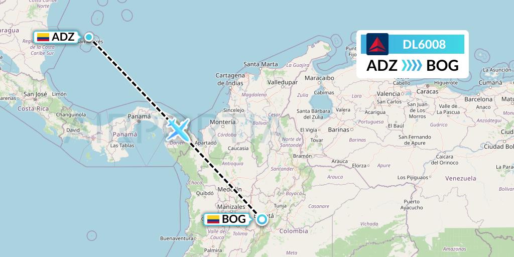 DL6008 Delta Air Lines Flight Map: San Andres Island to Bogota