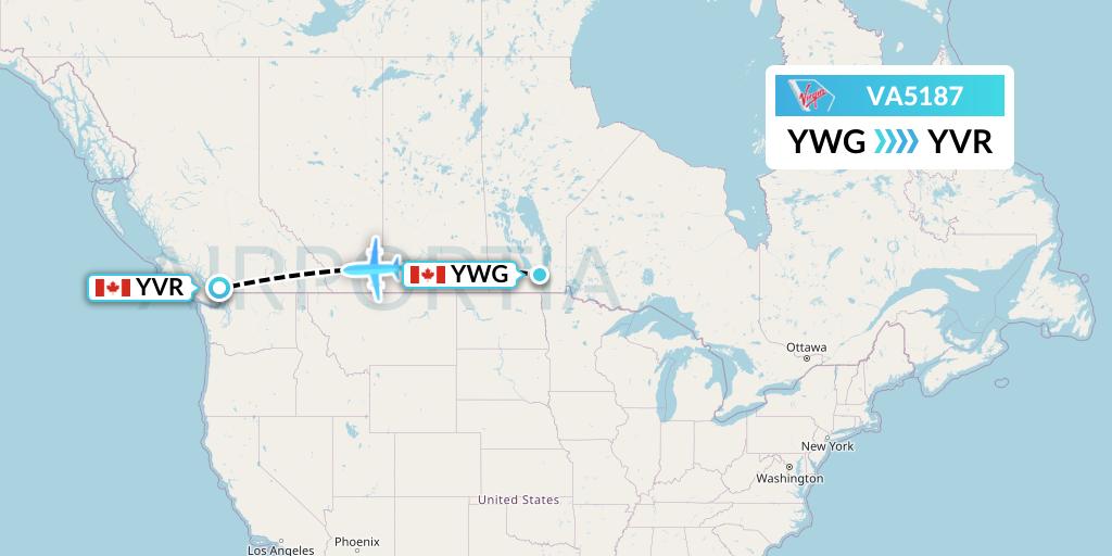 VA5187 Virgin Australia Flight Map: Winnipeg to Vancouver