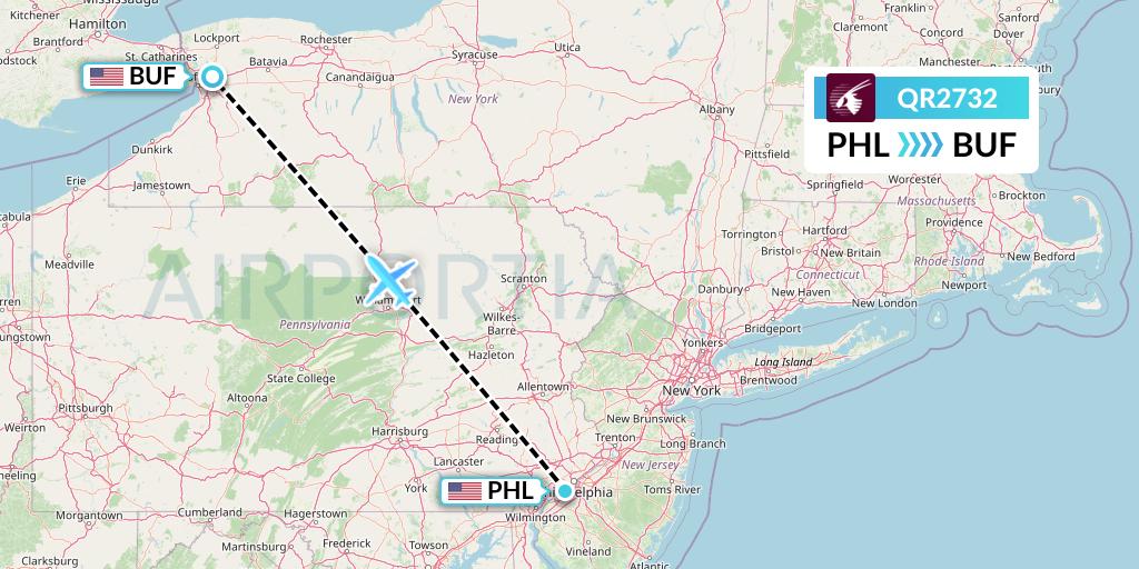 QR2732 Qatar Airways Flight Map: Philadelphia to Buffalo