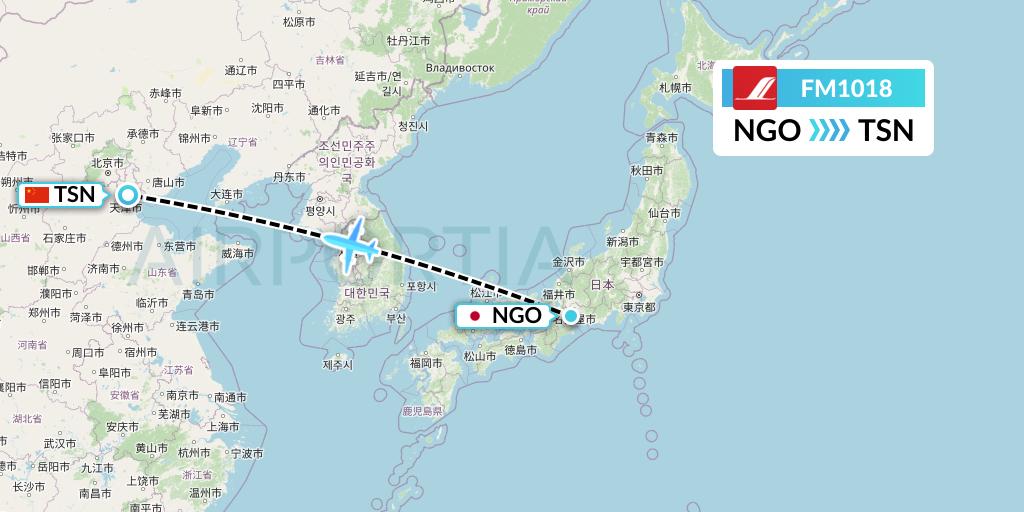 FM1018 Shanghai Airlines Flight Map: Nagoya to Tianjin