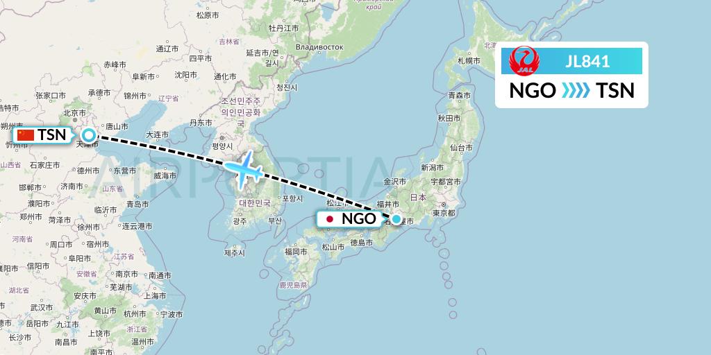 JL841 Japan Airlines Flight Map: Nagoya to Tianjin