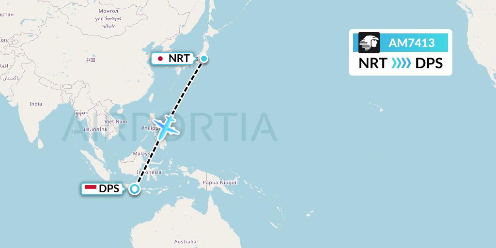 AM7413 Aeromexico Flight Map: Tokyo to Denpasar