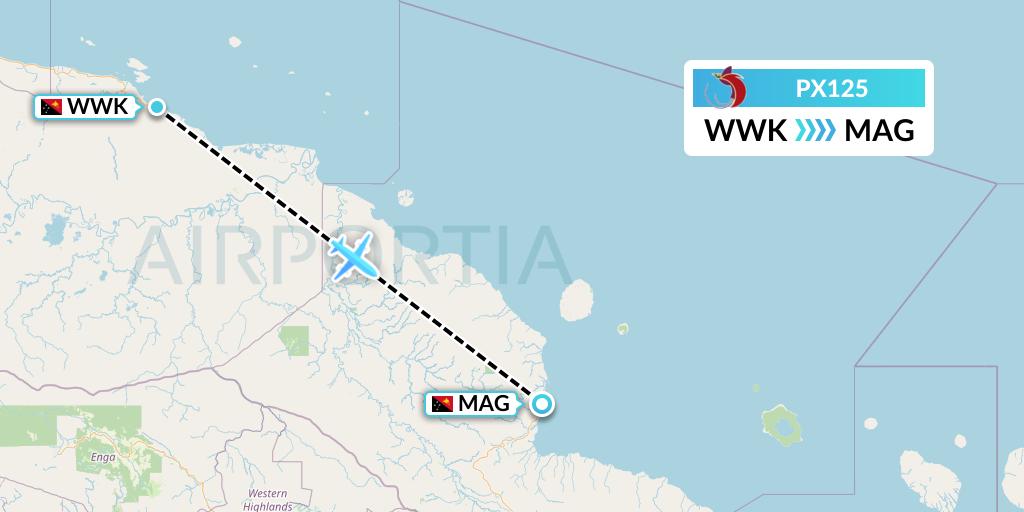 PX125 Air Niugini Flight Map: Wewak to Madang