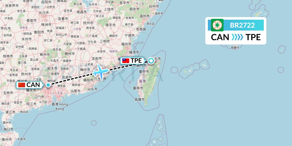BR2722 EVA Air Flight Map: Guangzhou to Taipei