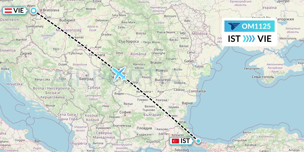 OM1125 MIAT Mongolian Airlines Flight Map: Istanbul to Vienna